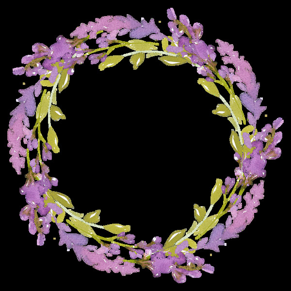 手绘紫色小碎叶花环PNG透明素材