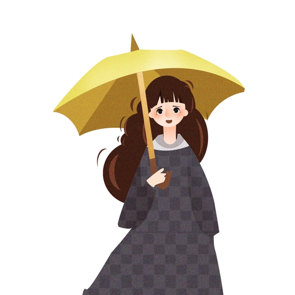 复古肌理撑着伞的女孩子插画设计