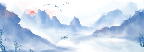 写意复古中国风山水画背景