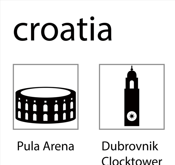 克罗地亚地标性建筑剪影矢量图标