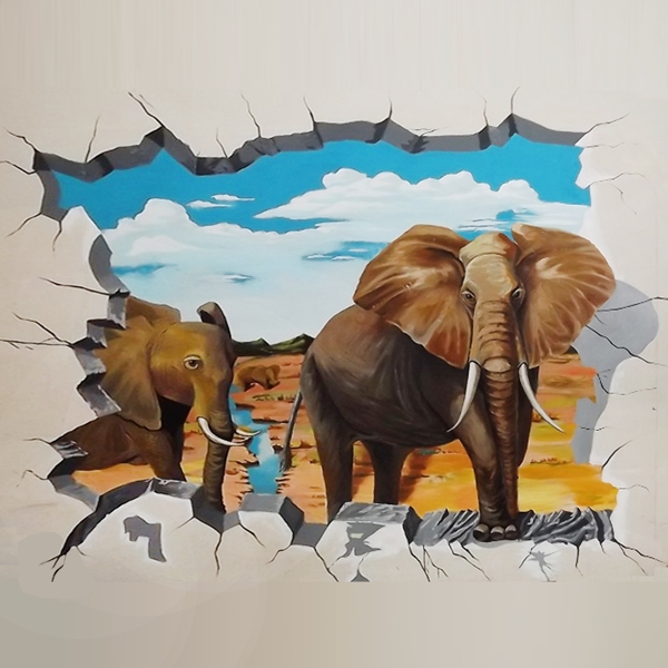 3D大象墙绘