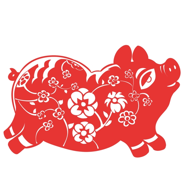 红色剪纸雕刻猪猪窗花