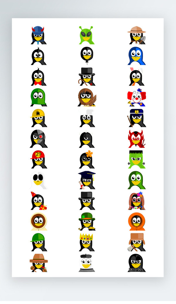 企鹅表情卡通彩色图标素材icon