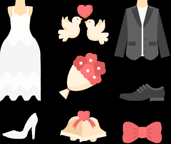婚礼元素礼服免抠png透明图层素材