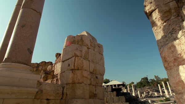 在贝特谢安的废墟在以色列股票视频的石头墙和柱