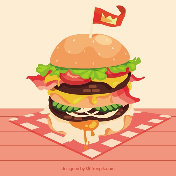 美味的汉堡插图平面设计背景