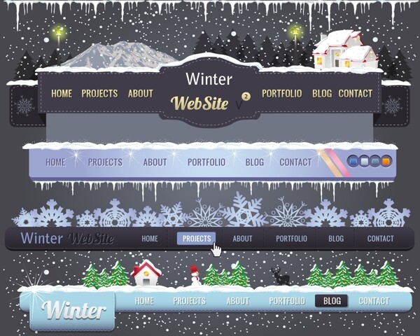 冬季圣诞风格的网站导航设计矢量图02