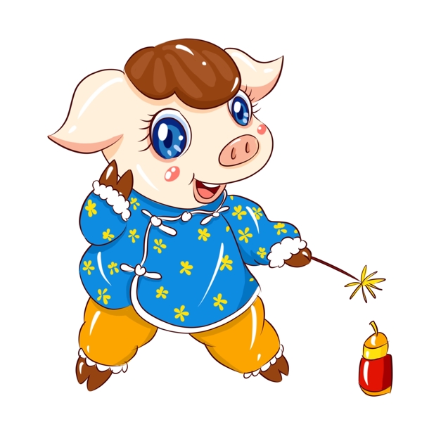 2019猪年新年红红火火手绘卡通吉祥猪猪