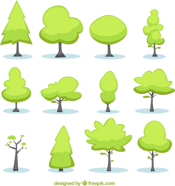 12款卡通绿色树木矢量素材