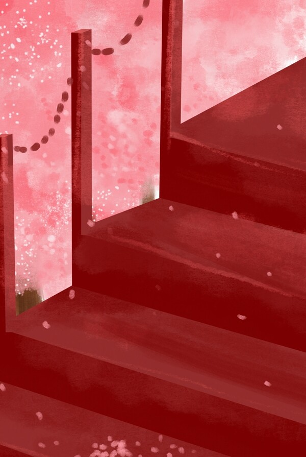 红色的楼梯免抠图