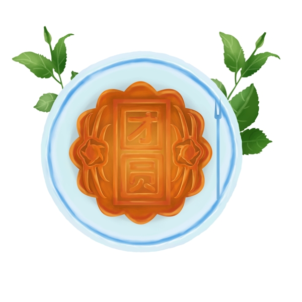 中秋节一盘月饼手绘中国风设计元素原创商用元素