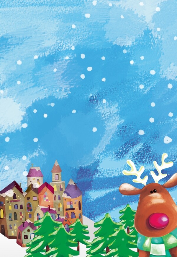 彩绘圣诞节城堡背景设计