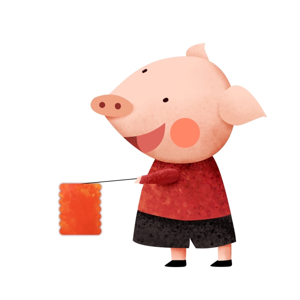 提着小灯笼的猪猪中国风设计