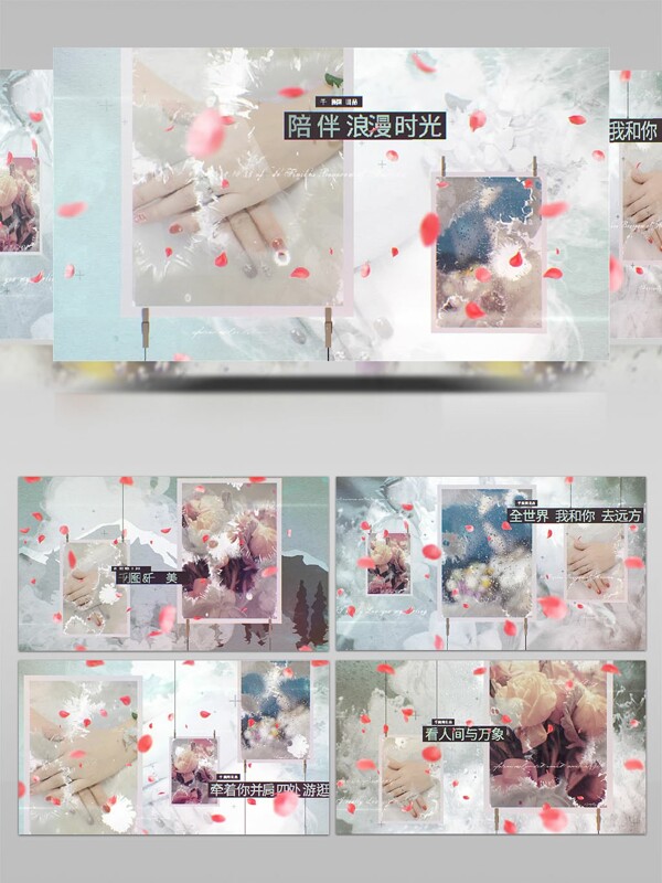 浪漫玫瑰花情人节悬挂照片展示AE模板
