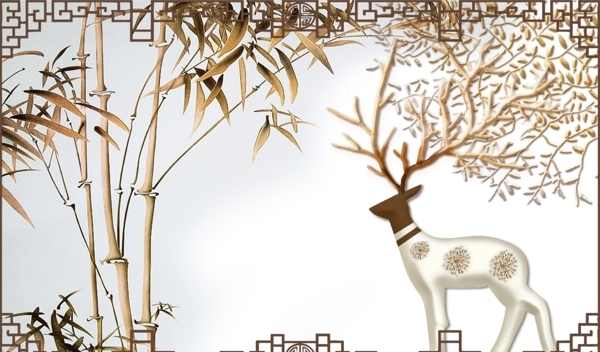 欧式浮雕麋鹿竹子背景墙