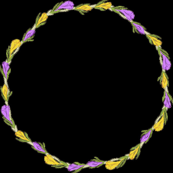 紫黄花朵双色花环透明花朵素材