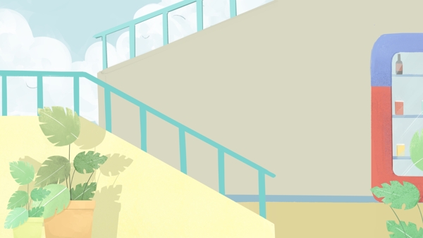 楼梯栏杆植物卡通背景