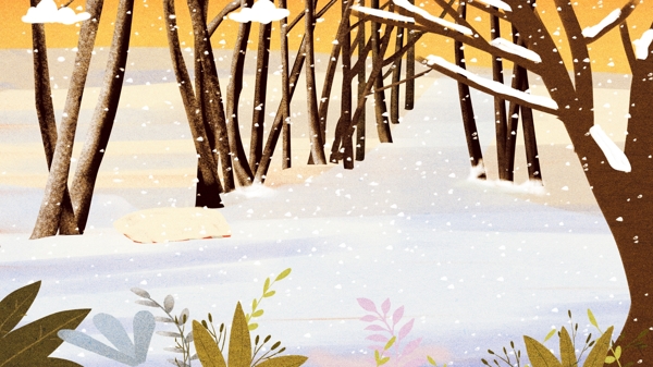 冬季树林雪地背景设计素材
