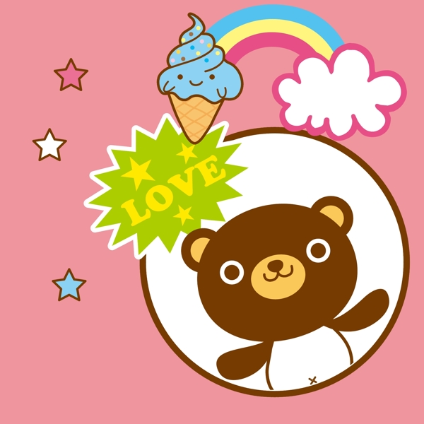印花矢量图可爱卡通卡通动物小熊彩虹免费素材