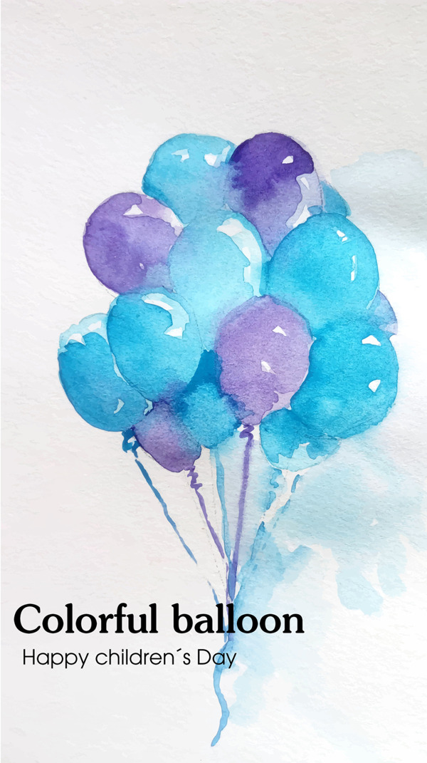 手绘水彩儿童节多彩气球