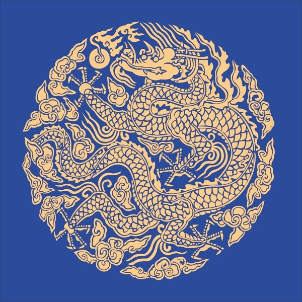 中国古典圆形金龙图案矢量素材sxzj