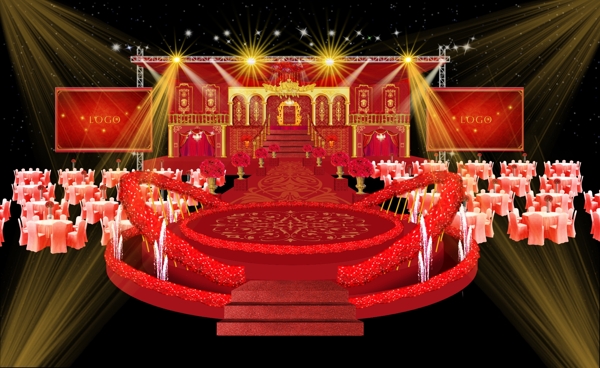 欧式红金舞台婚礼效果图