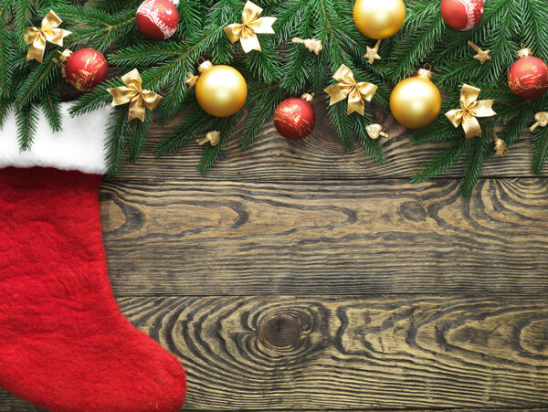 木板与圣诞袜背景图片