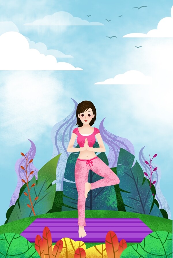 瑜伽健身的小女孩海报背景