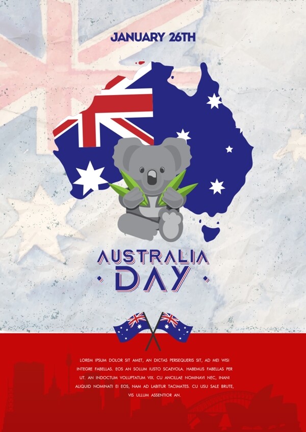 考拉卡通时尚澳大利亚日主题海报