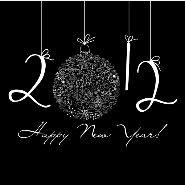 2012新年快乐背景黑色和白色的背景