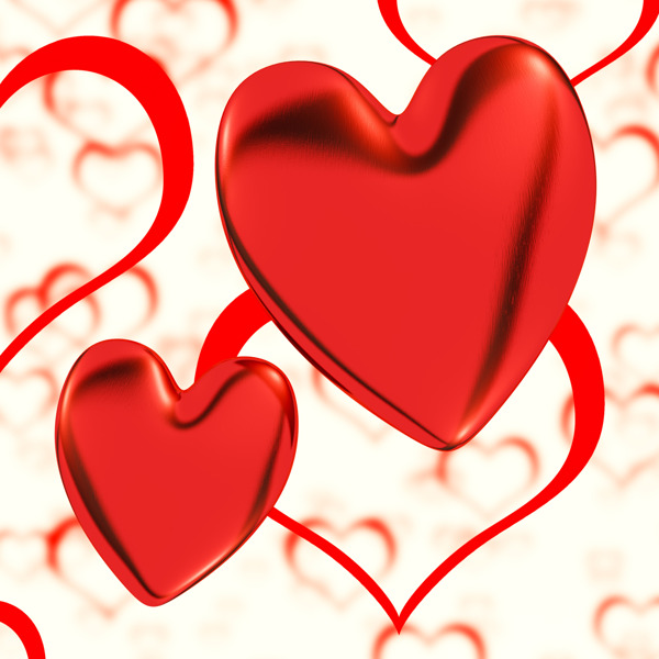 红色的心在心脏的背景显示的浪漫的爱情和浪漫的感觉