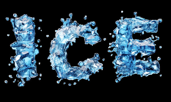 蓝色水珠冰块英文字母png元素