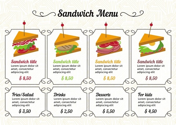餐厅菜单三明治