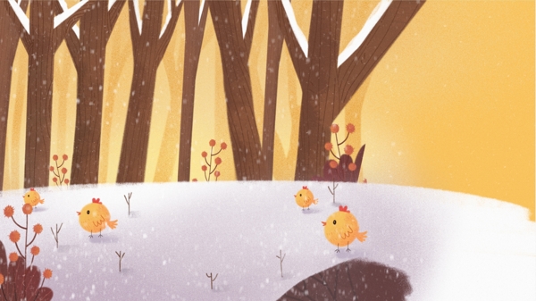 冬天雪地树林背景卡通设计