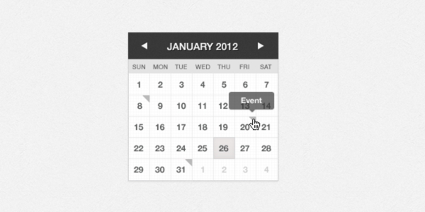 小型WebUI的日历与悬停PSD