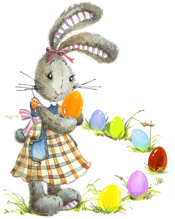 水彩画兔子彩蛋插画图片