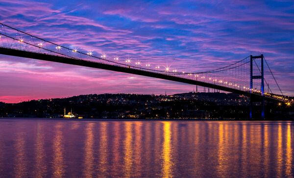 美丽的大桥夜景图片