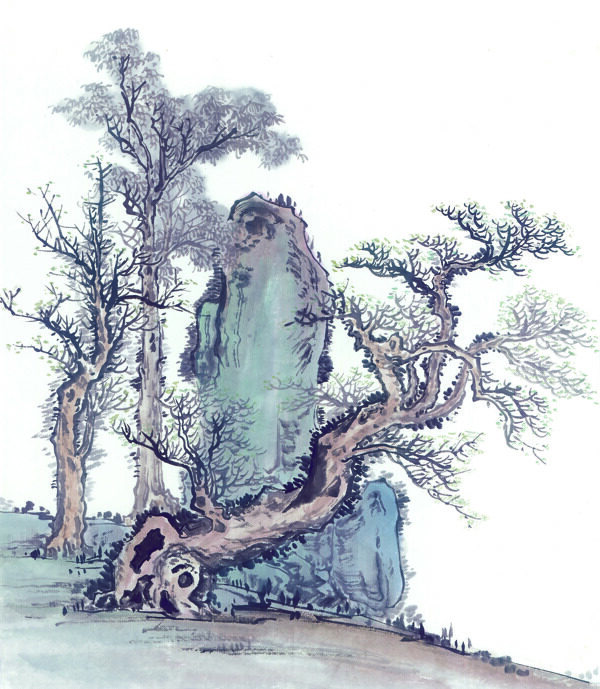 古树奇石中国画0005
