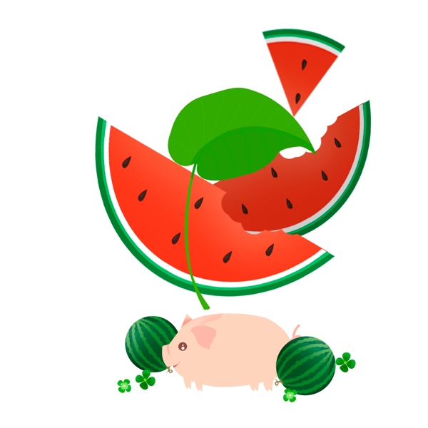 卡通夏季西瓜和小猪设计
