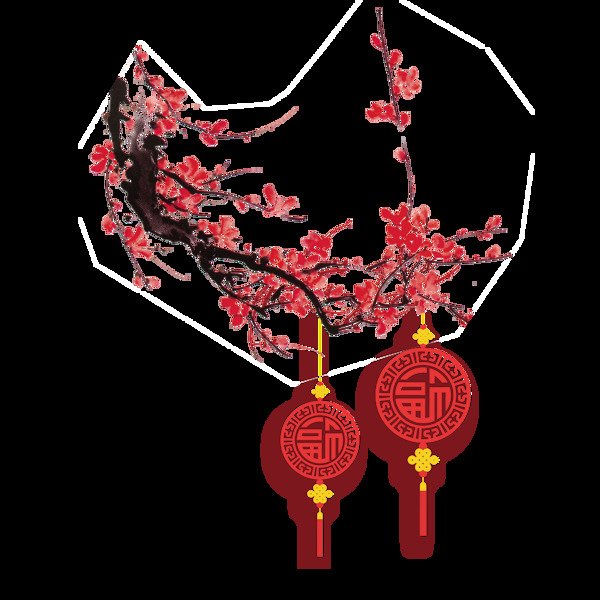中国风红色梅花灯笼元素