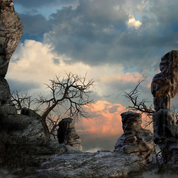 梦幻世界天空畸形怪石枯树图片