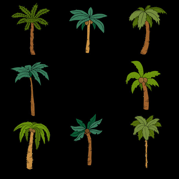 漫画风格棕榈树椰子树免抠png透明素材