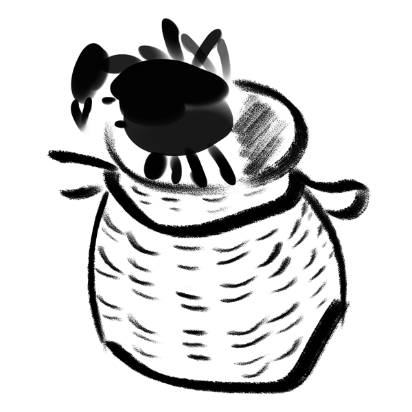 创意卡通黑色简笔画篮子里的螃蟹