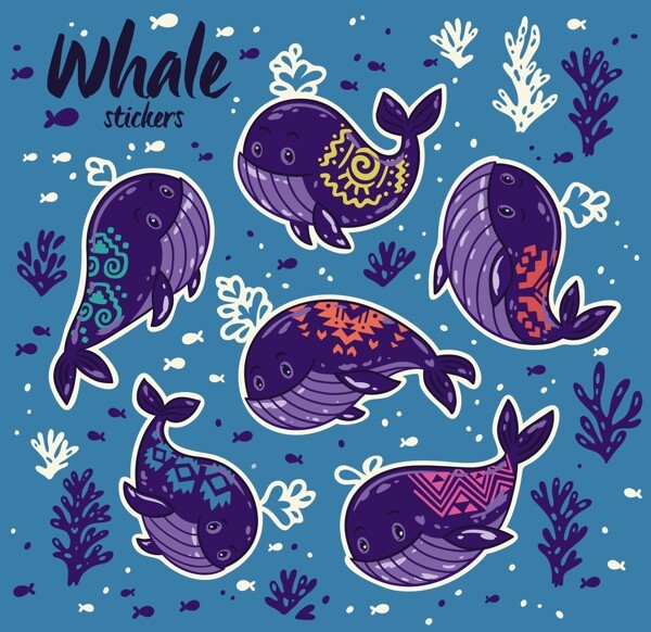 可爱卡通鲸鱼动物造型矢量素材