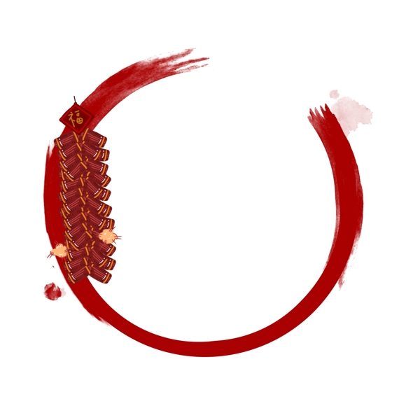 手绘中国风圈红色鞭炮边框设计元素