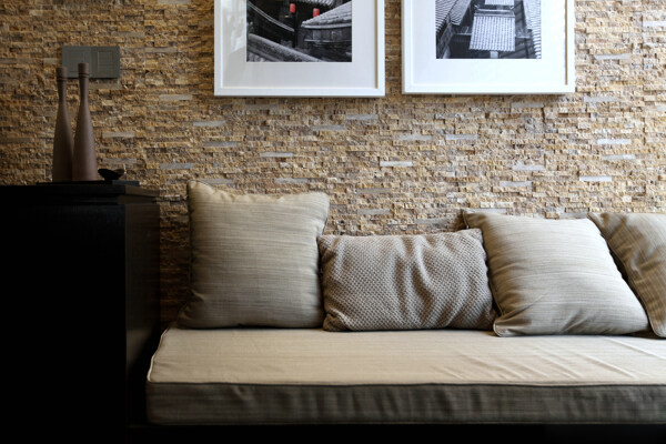 简约客厅沙发灰色背景装修效果图