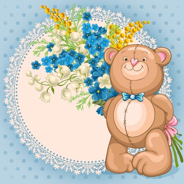 可爱小熊鲜花卡片图片
