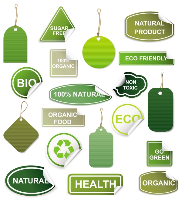 生态主题绿色标签矢量素材