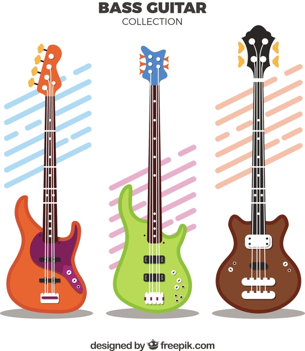 几种不同设计的低音吉他矢量素材