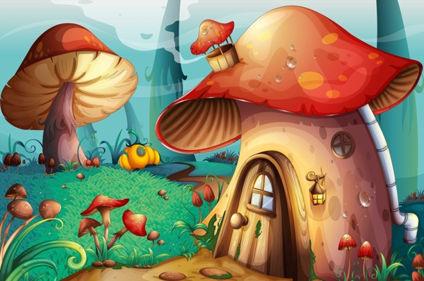 可爱卡通动漫蘑菇房子插图